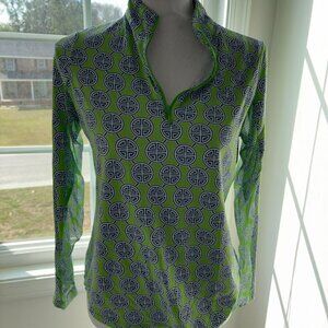 IBKÜL Long Sleeve Collared Quarter-Zip Sunshirt Kelly Green Navy Preppy size S